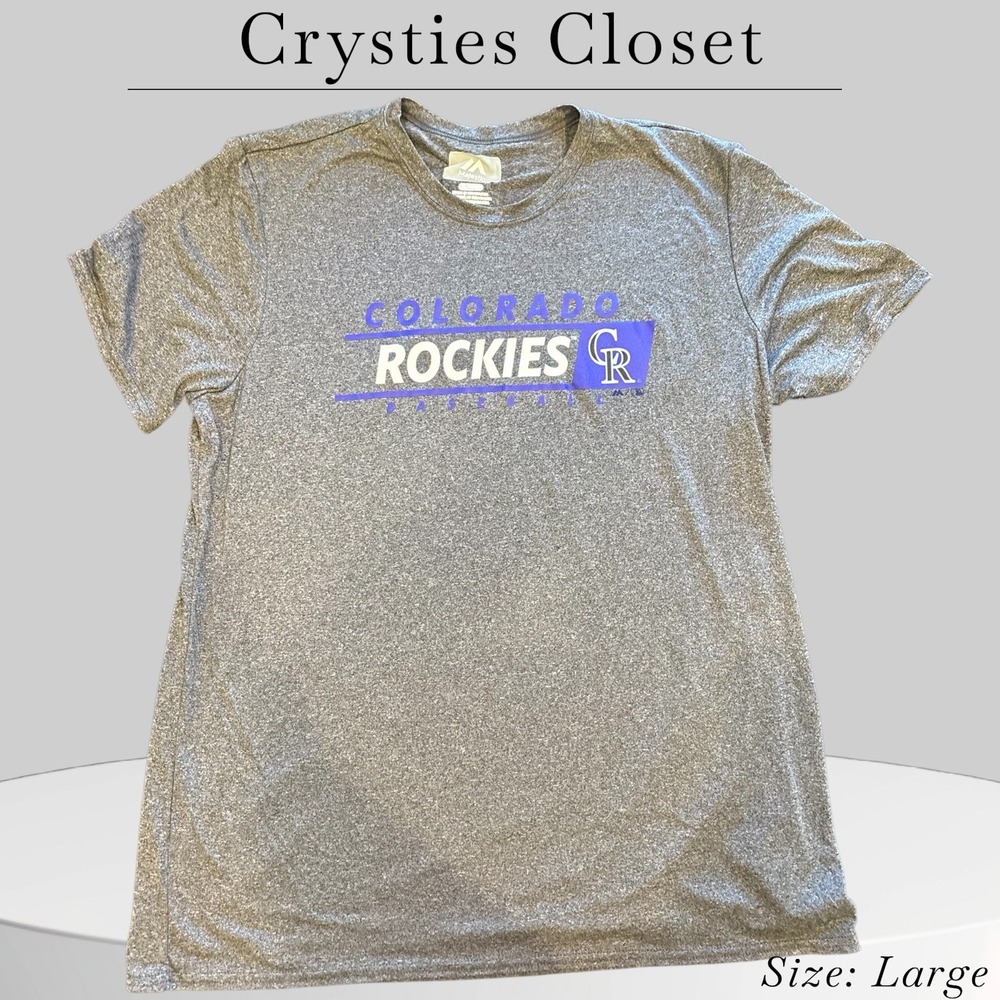 NWOT Colorado Rockies MLB Men's Majestic Gray Short Sleeve Shirt Size Large